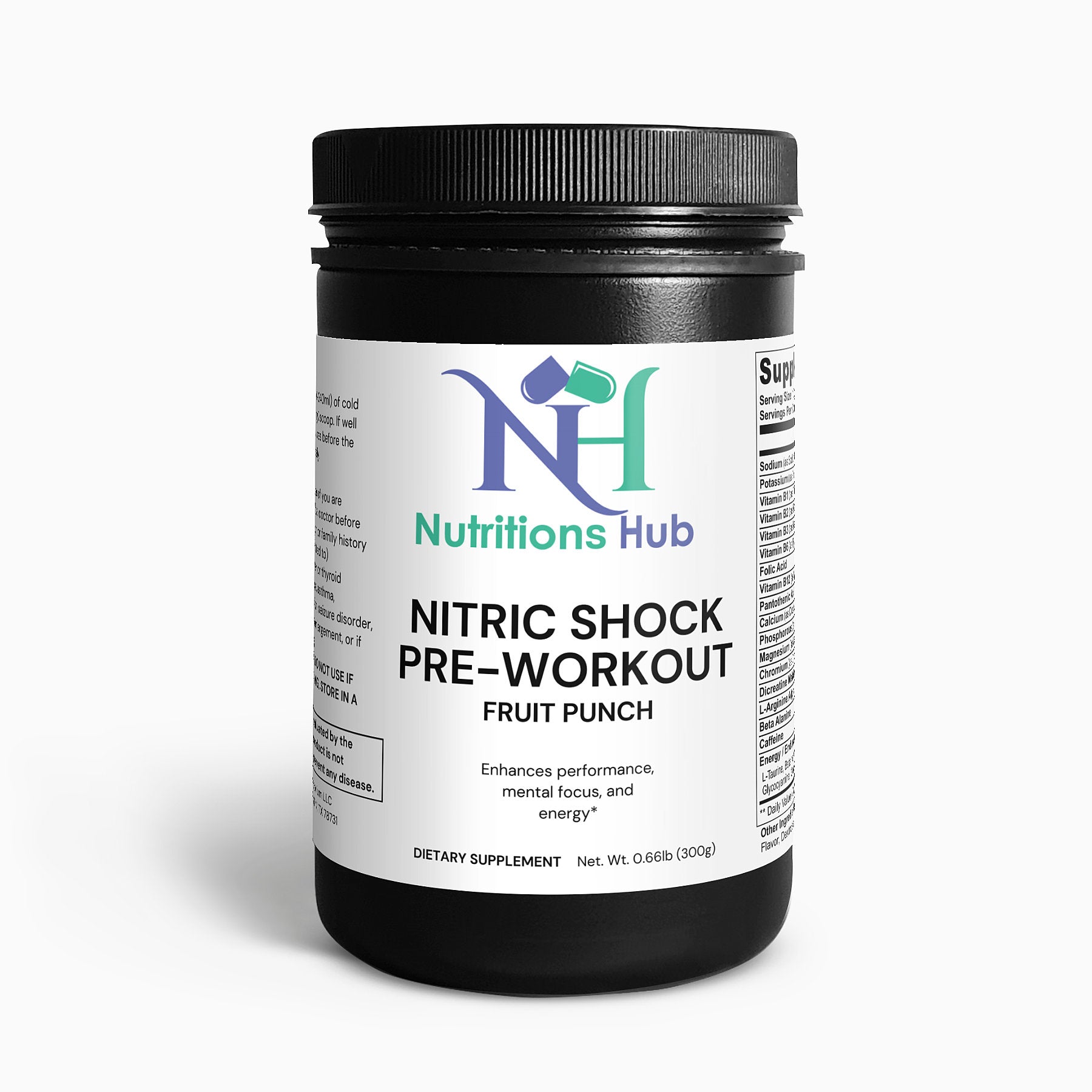 Nitric Shock Pre-Workout Powder, Fruit Punch flavor, energy booster, muscle builder, workout supplement