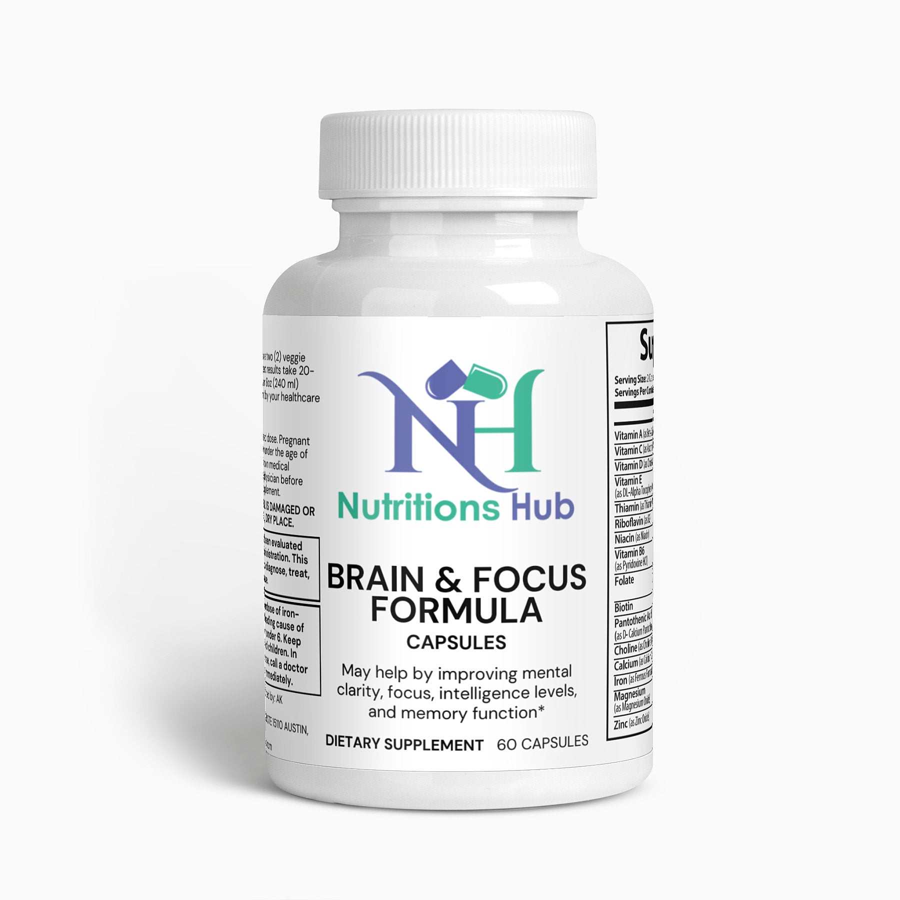 Natural Brain & Focus Formula supplement, memory and concentration booster
