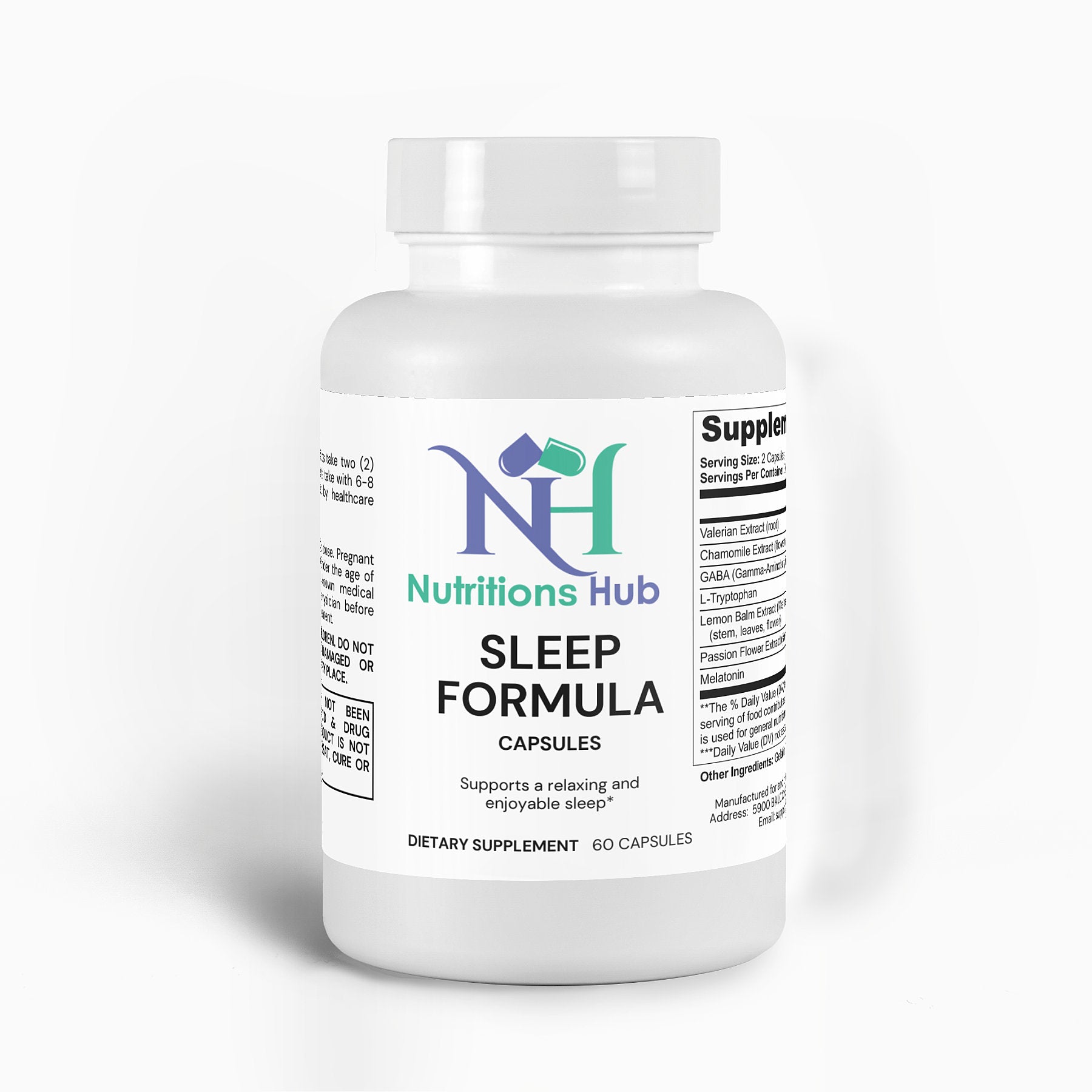 Organic sleep supplement bottle, promoting relaxation and better sleep