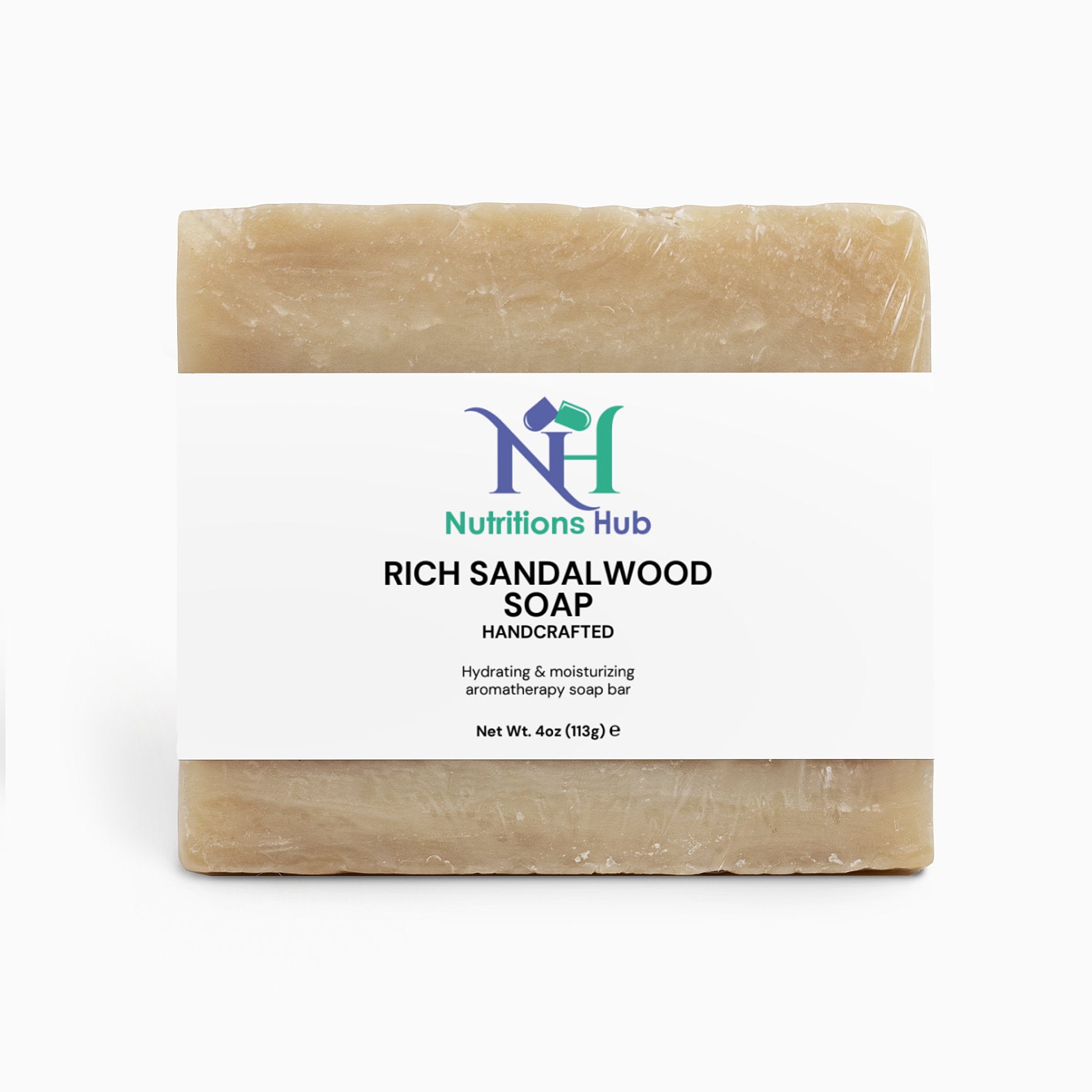 Rich Sandalwood Soap bar, handcrafted with pure sandalwood oil for deep cleansing and hydration.
