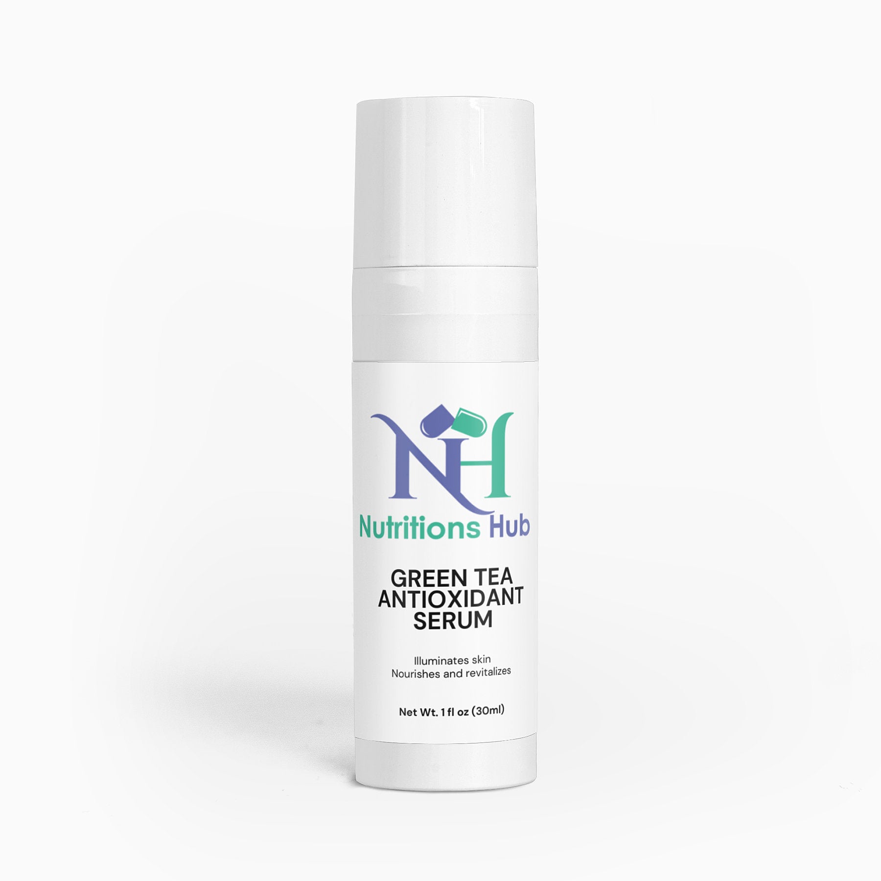 Organic green tea antioxidant serum for sensitive skin, enriched with hyaluronic acid and vitamins for hydration and anti-aging.