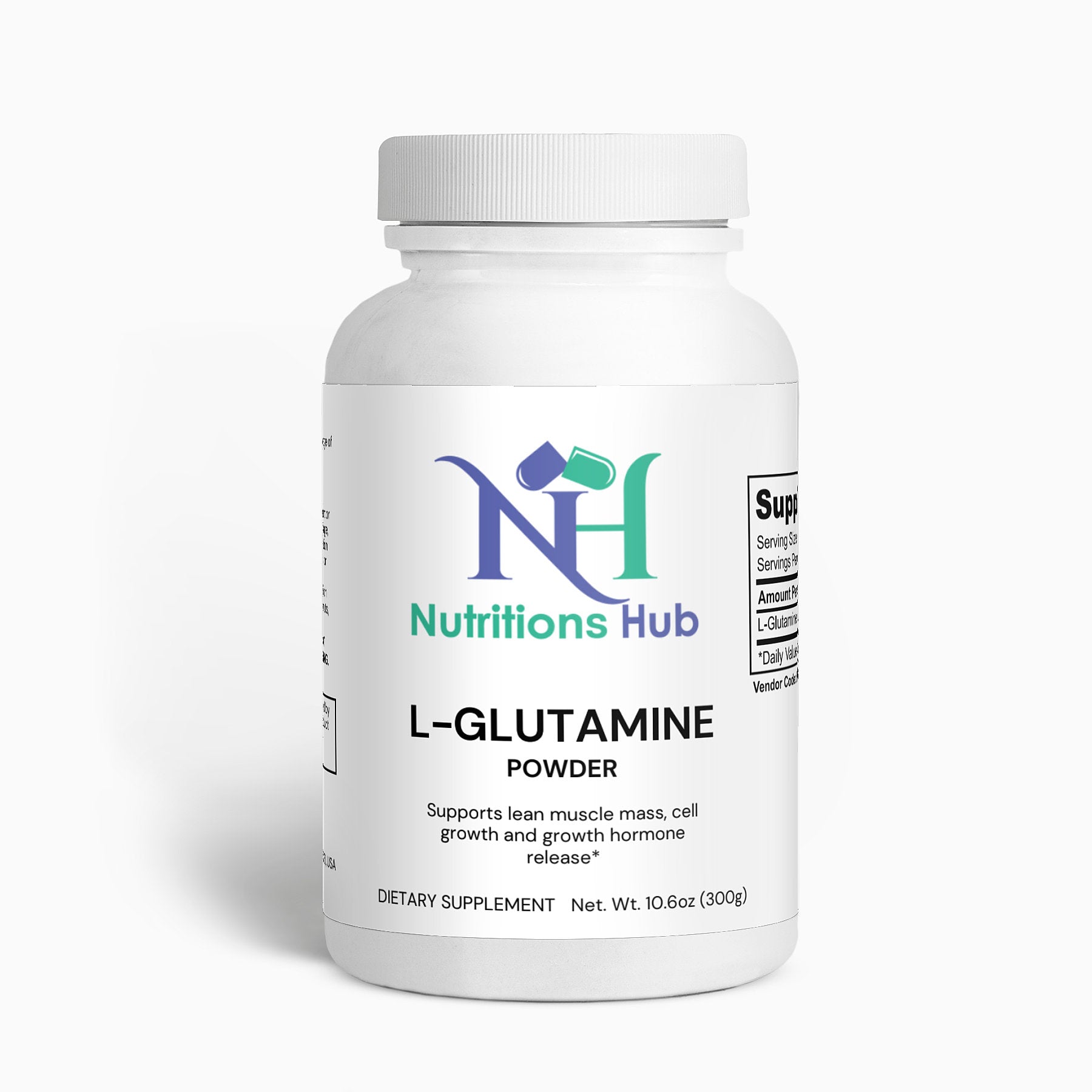 Pure L-glutamine powder supplement for optimal health