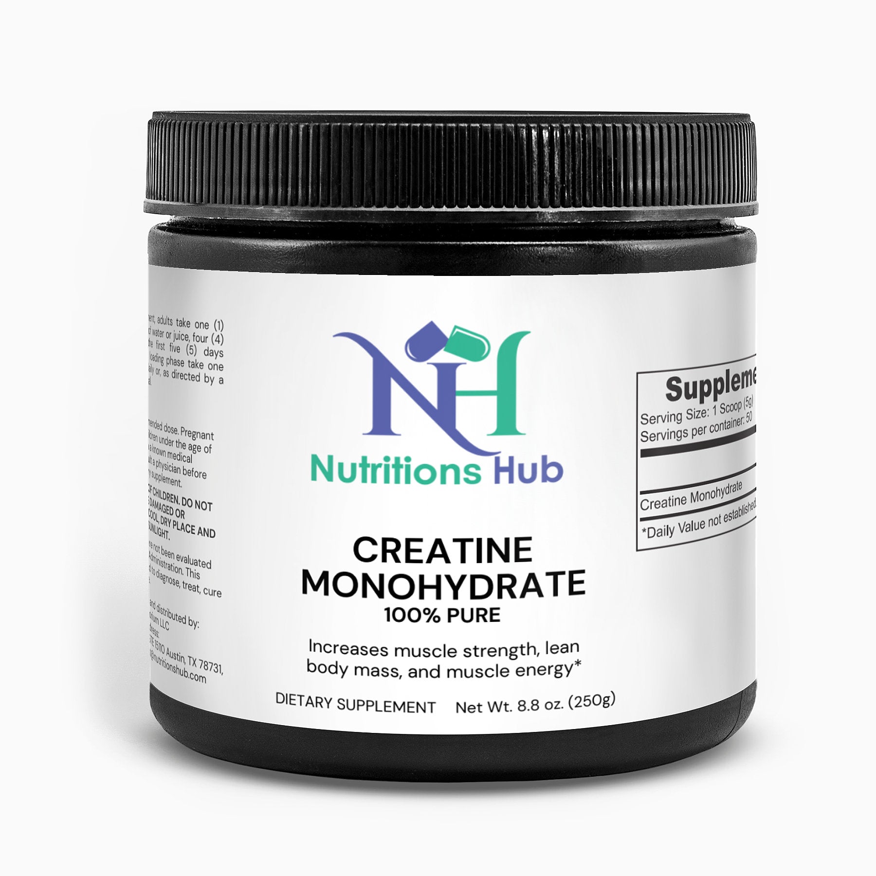 Pure creatine monohydrate powder for increased strength and muscle growth
